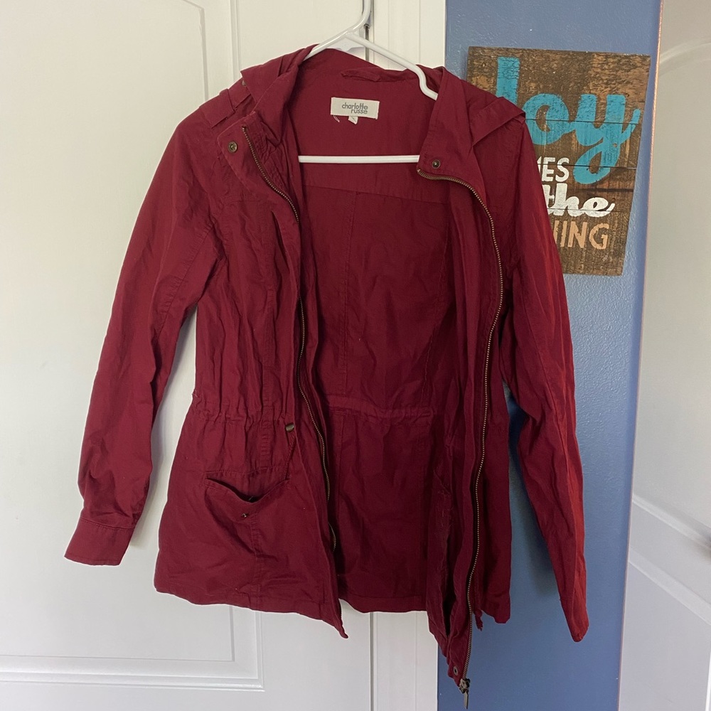 maroon jacket with hood